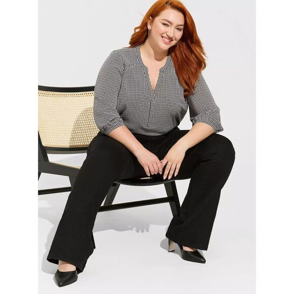 Torrid Harper Studio Crepe De Chine 3/4 Sleeve Blouse Houndstooth Size 2 2X H281 - Picture 2 of 10